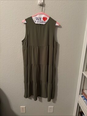 Sleeveless Olive Tiered Midi Dress